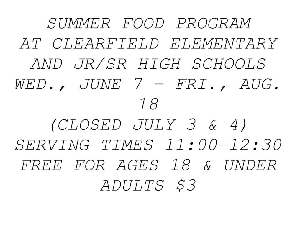 Summer Food Service Program Clearfield Area School District