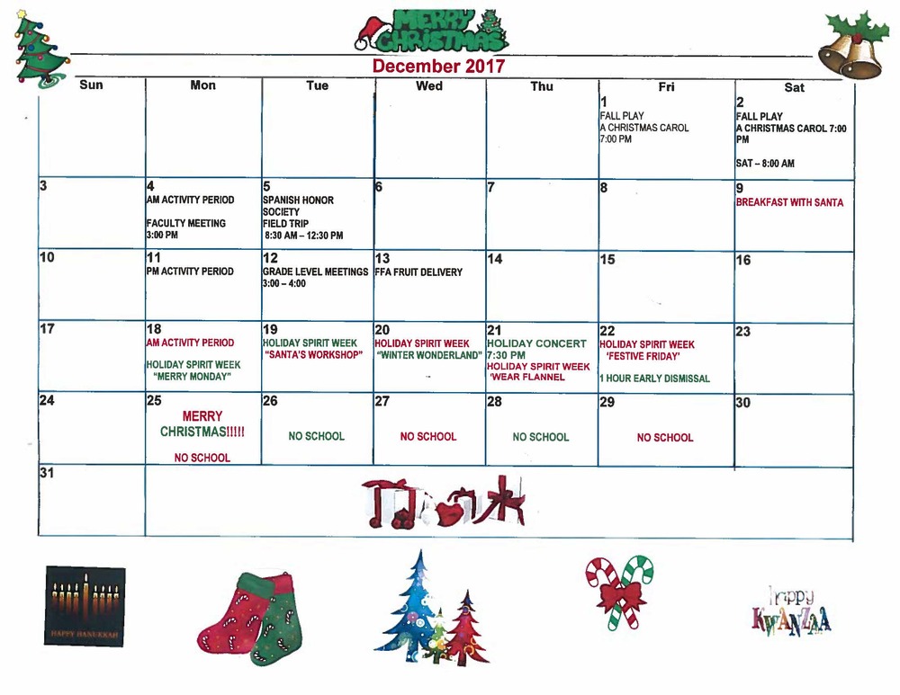 December Events Calendar Clearfield Area JrSr High School