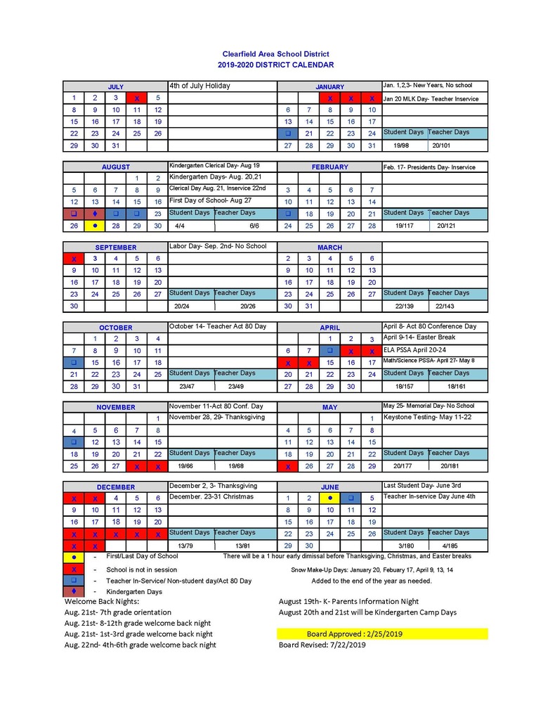 2019-2020 REVISED District School Calendar