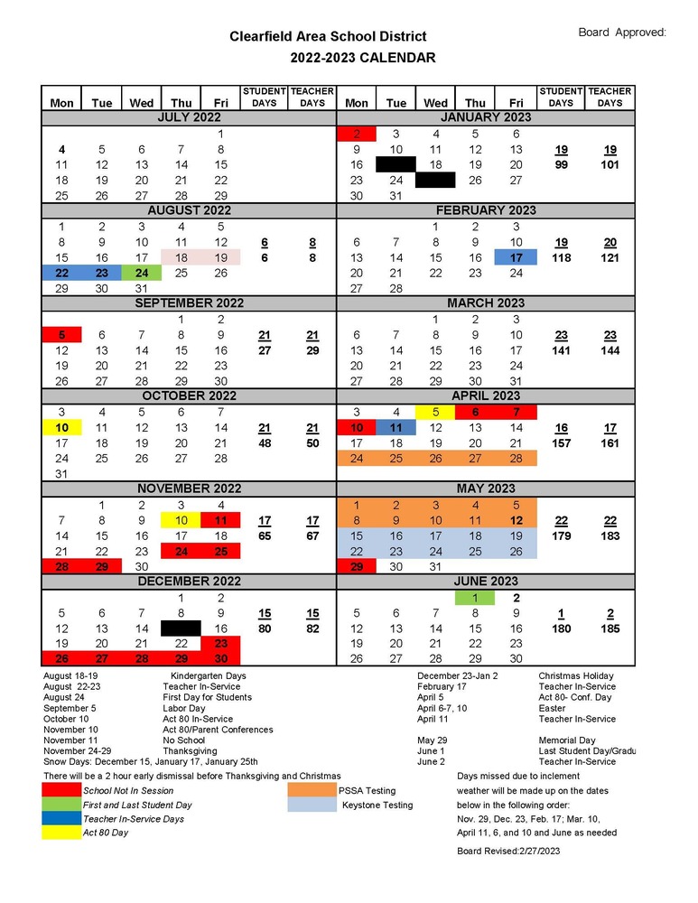 Board Revised ( 2-27-23) School Calendar