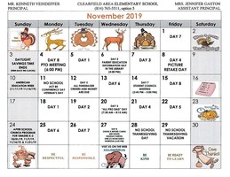 Clearfield Area Elementary School November Calendar of Events